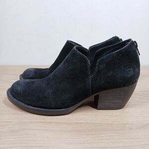 Born Black Block Heel Back Zip Cutout Leather Casual Ankle Booties 1674